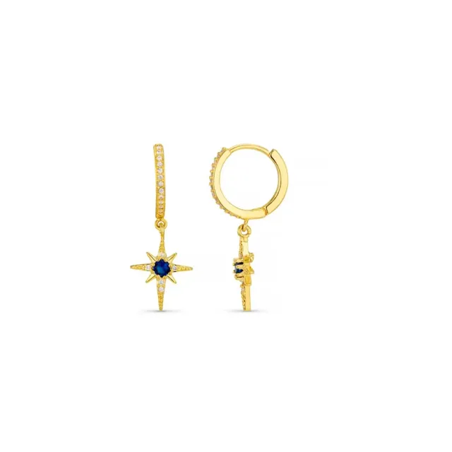 Orelia Blue Crystal Starburst huggie hoops guld blå