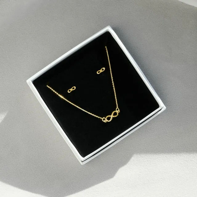 TIMI OF SWEDEN Infinity gavesæt halskæde øreringe guld