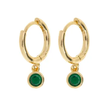 TIMI OF SWEDEN Brave Green Crystal hoops guld