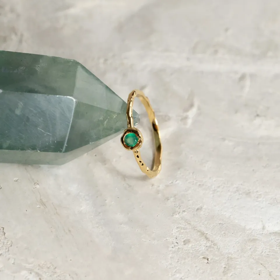Sisi Copenhagen Selene Green Agate Golden ring grøn agat forgyldt