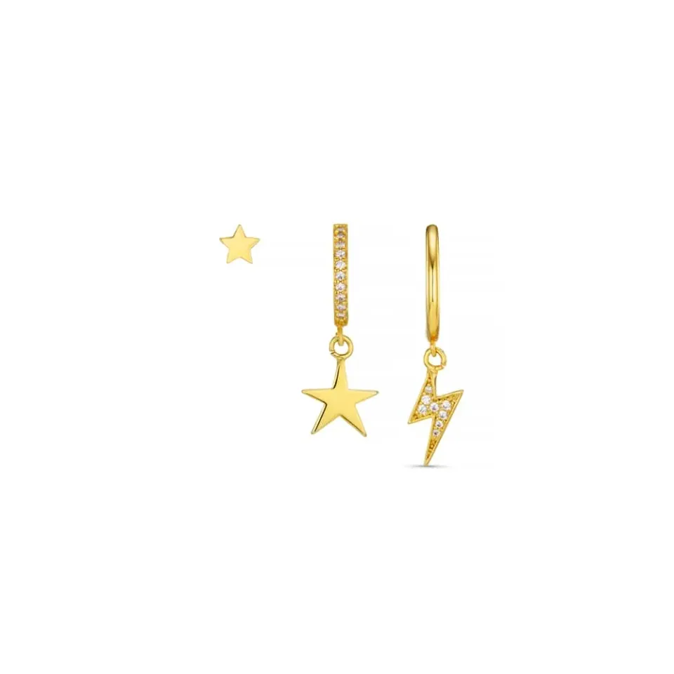 Orelia Star & Lightning Ear Stack øreringe guld 3-pak