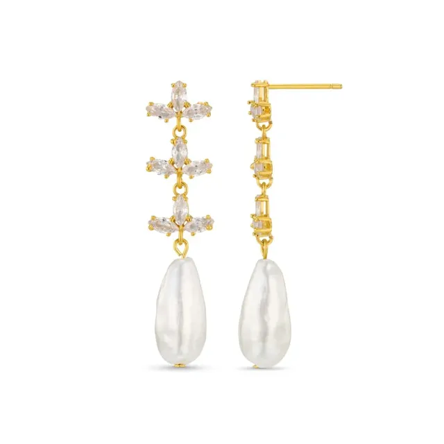 Orelia Crystal Navette Pearl Drop øreringe forgyldt