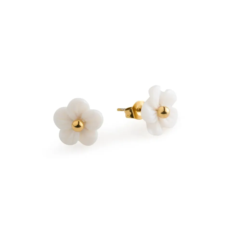 Timi of Sweden Ellen White Flower Stud ørestikker guld