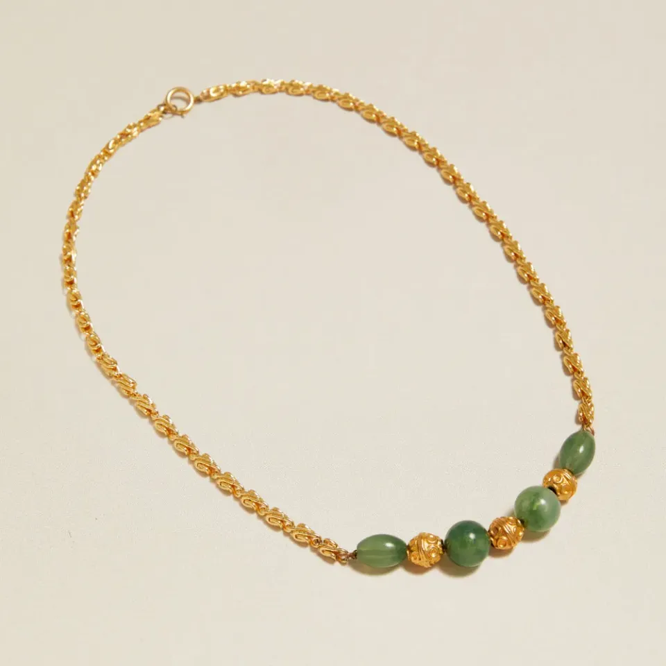 Orelia Vintage Green Bead Chain halskæde grønne perler guld