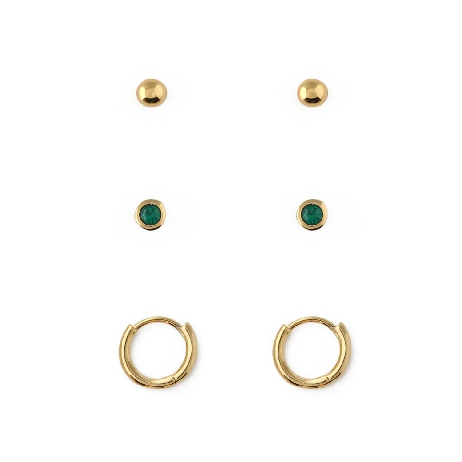 Orelia Emerald Stud & Hoop øreringesæt guld grøn