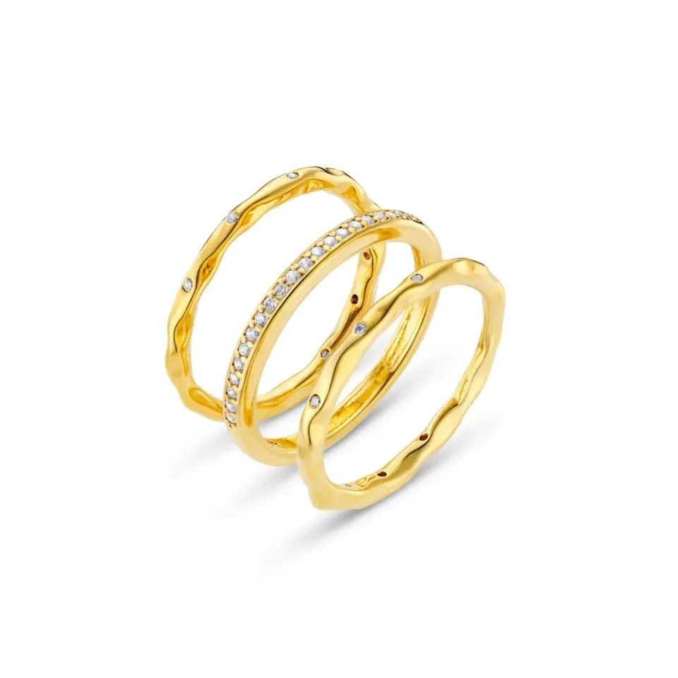 Orelia Molten Crystal Ring sæt guld 3 stk krystal