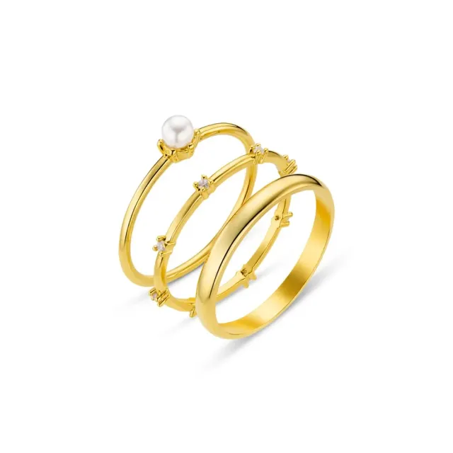 Orelia Pearl & Crystal Ring Stacking Set ringe guld M/L perle
