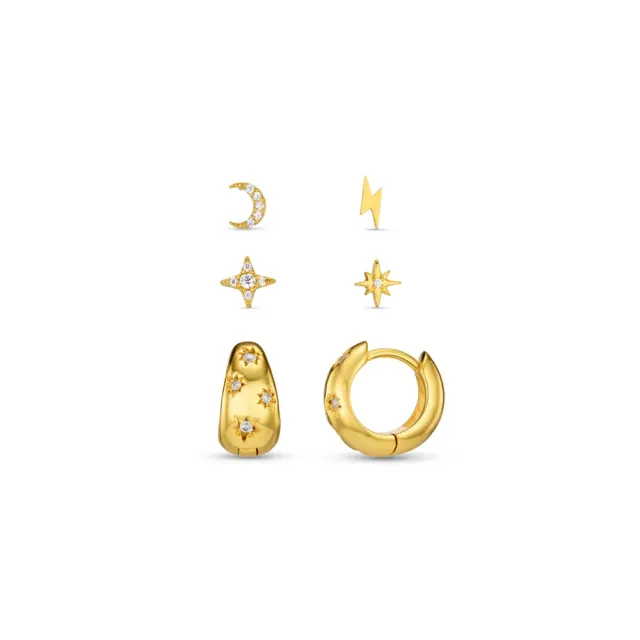 Orelia Mixed Celestial & Crystal Ear Stacking Set øreringe guld 6 stk