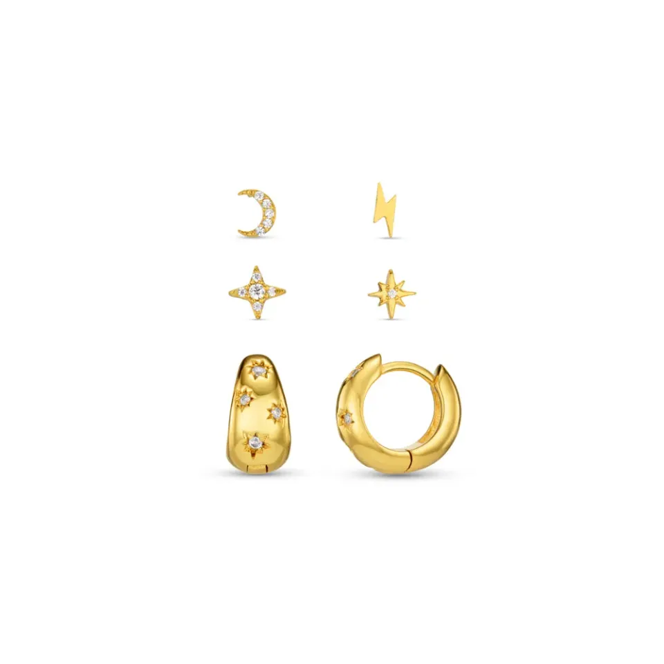 Orelia Mixed Celestial & Crystal Ear Stacking Set øreringe guld 6 stk