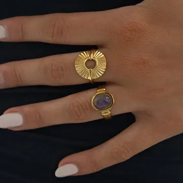 TIMI OF SWEDEN Helene circle ray ring forgyldt justerbar