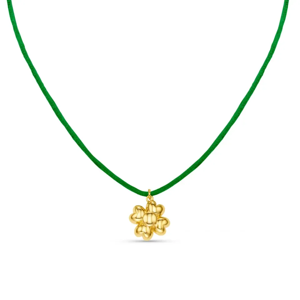 Orelia Clover Charm snorhalskæde forgyldt grøn