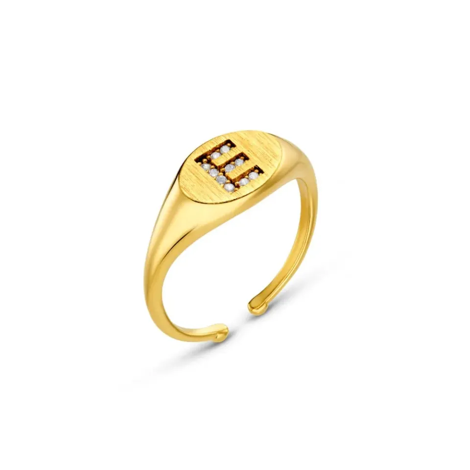 Orelia E Pavé Initial Adjustable Signet ring guld E