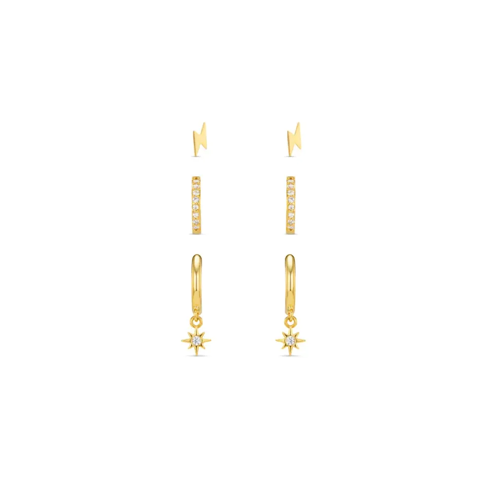 Orelia Pavé Lightning & Starburst øreringe sæt guld