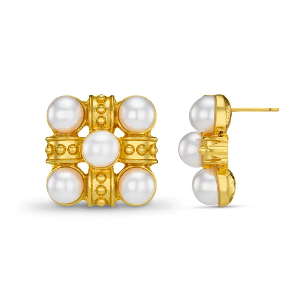 Orelia Statement Cross Pearl stud øreringe guld perle