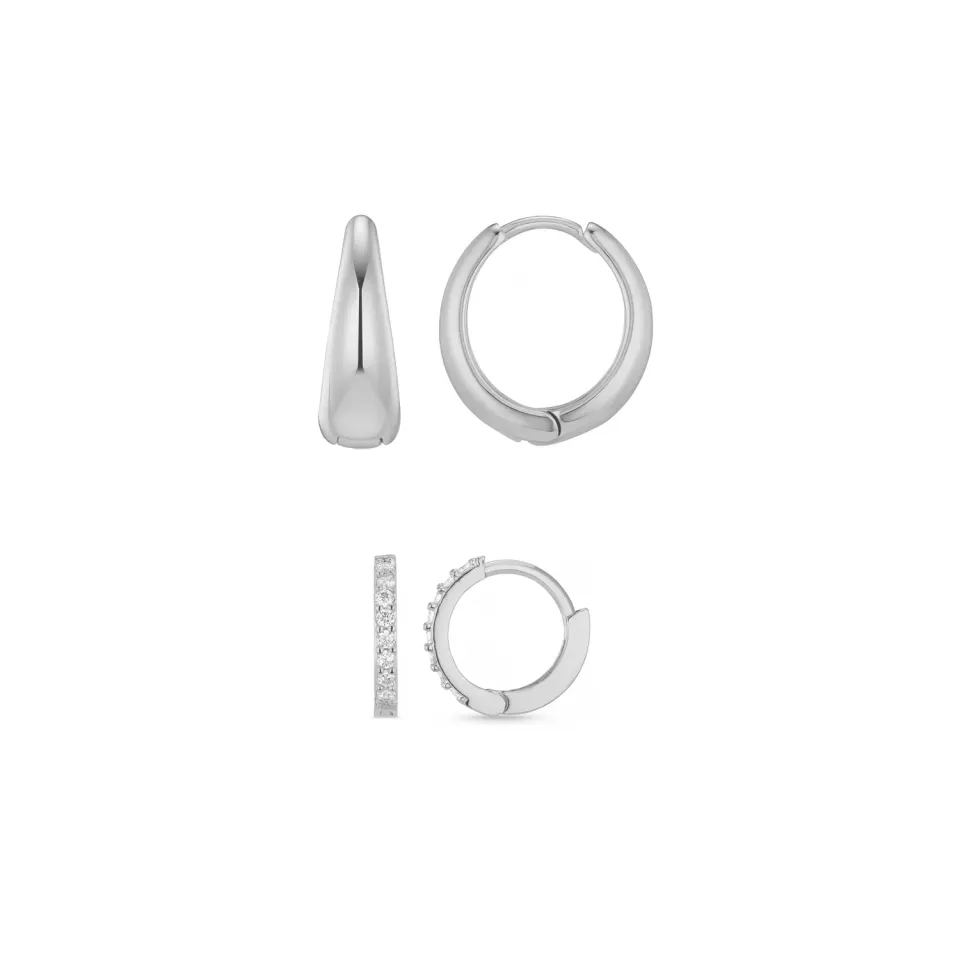 Orelia Taper Earring & Micro Hoop øreringe sølv krystal