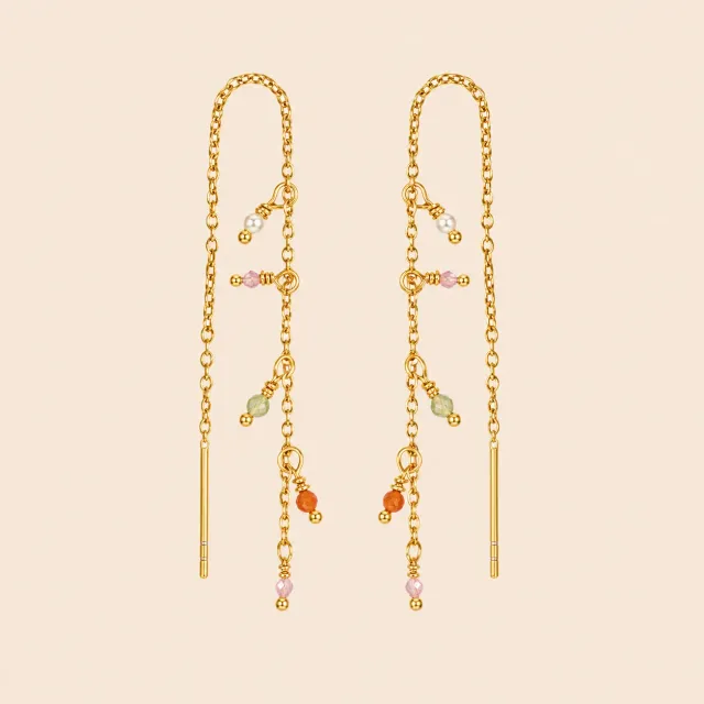 Lulo Jewelry Camile String ørering forgyldt enkelt med natursten