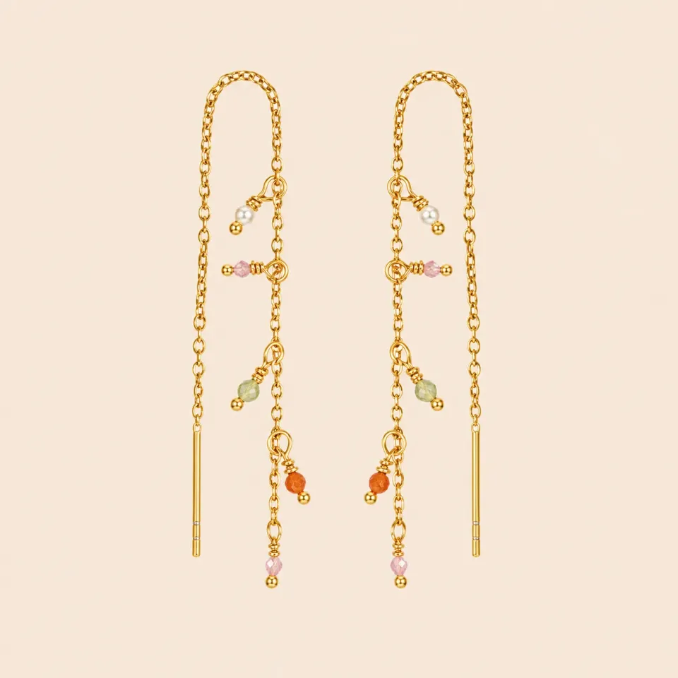 Lulo Jewelry Camile String ørering forgyldt enkelt med natursten
