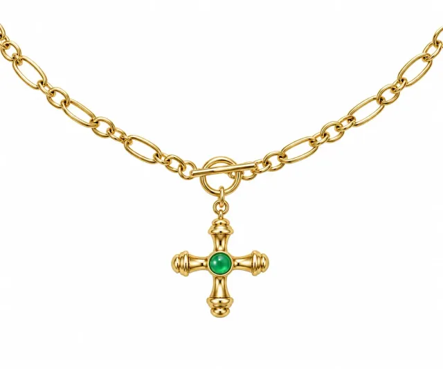 Wos Maria Necklace halskæde guld 90 cm grøn zirkon