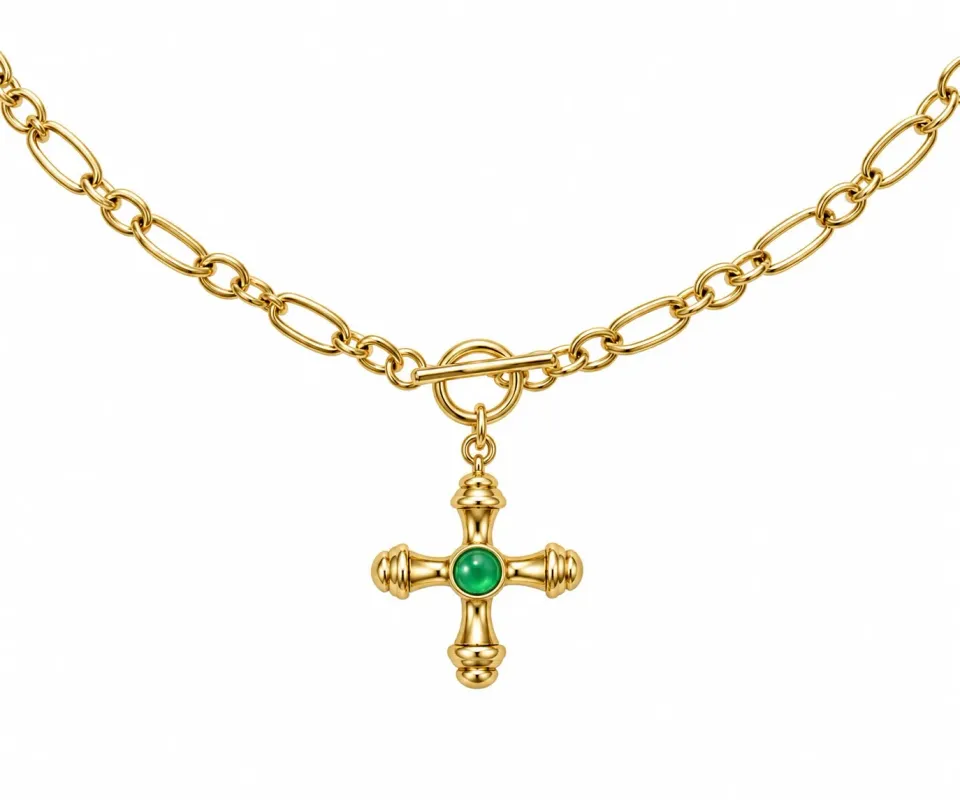 Wos Maria Necklace halskæde guld 90 cm grøn zirkon