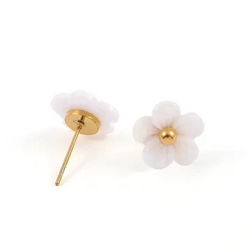 Timi of Sweden Ellen White Flower Stud ørestikker guld