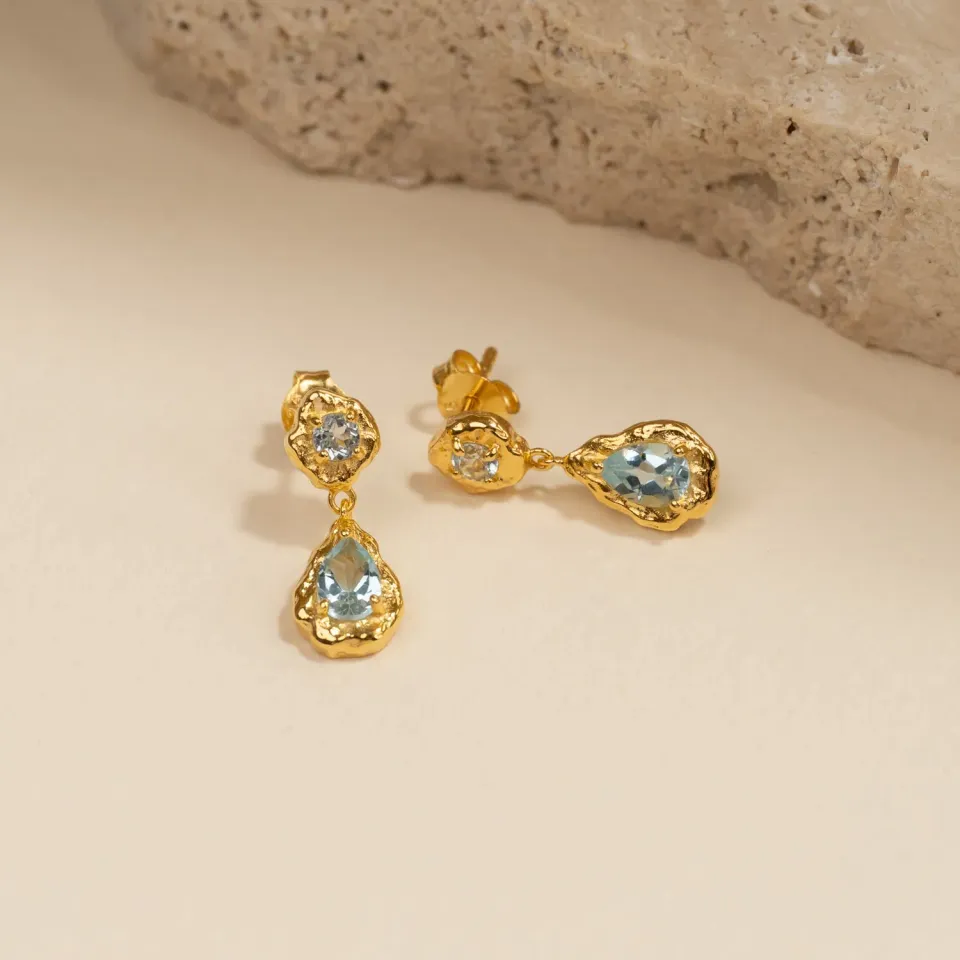 Sisi Copenhagen Emilia Blue Topaz øreringe forgyldt par