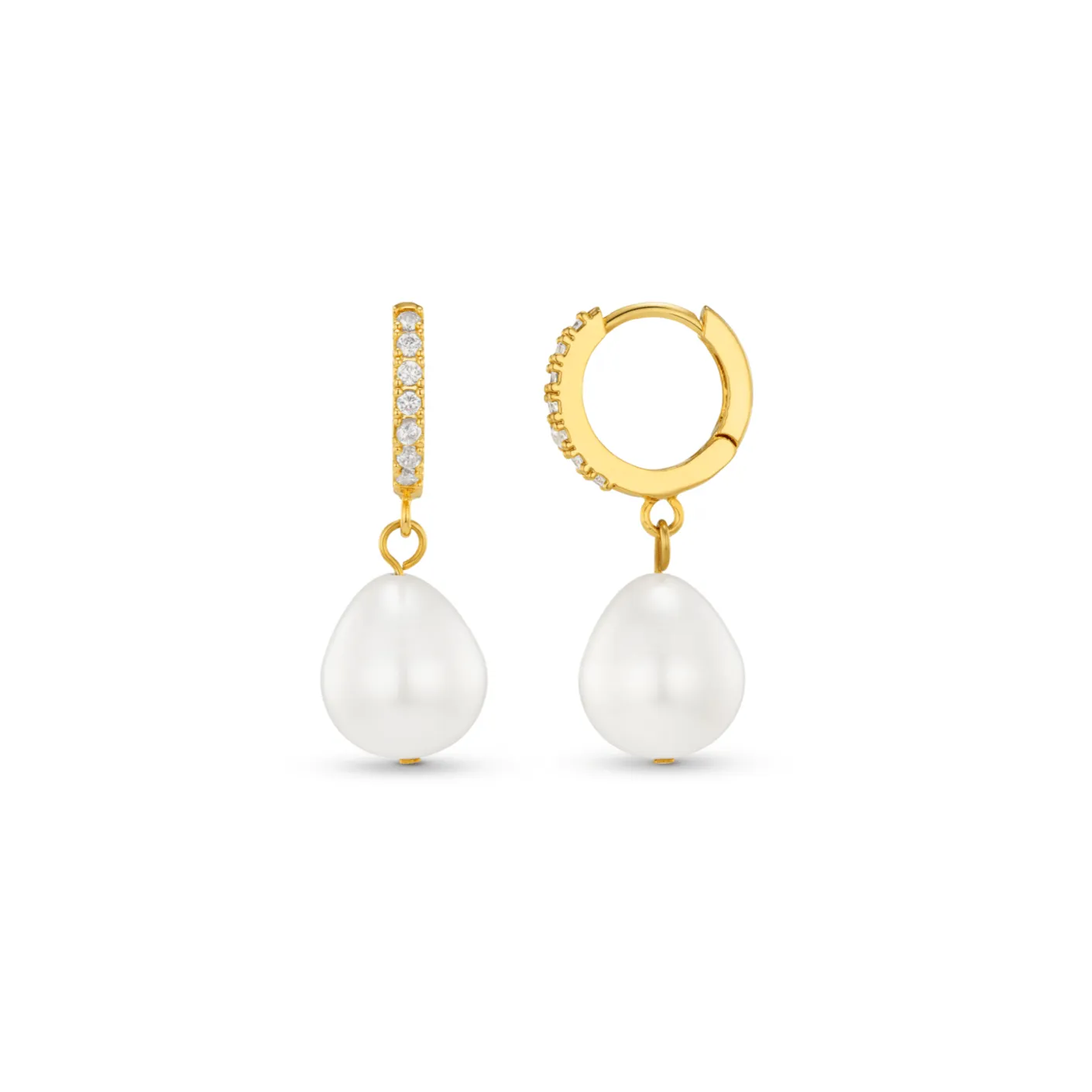 Orelia Pearl Drop Pavé Huggie øreringe forgyldt med perle
