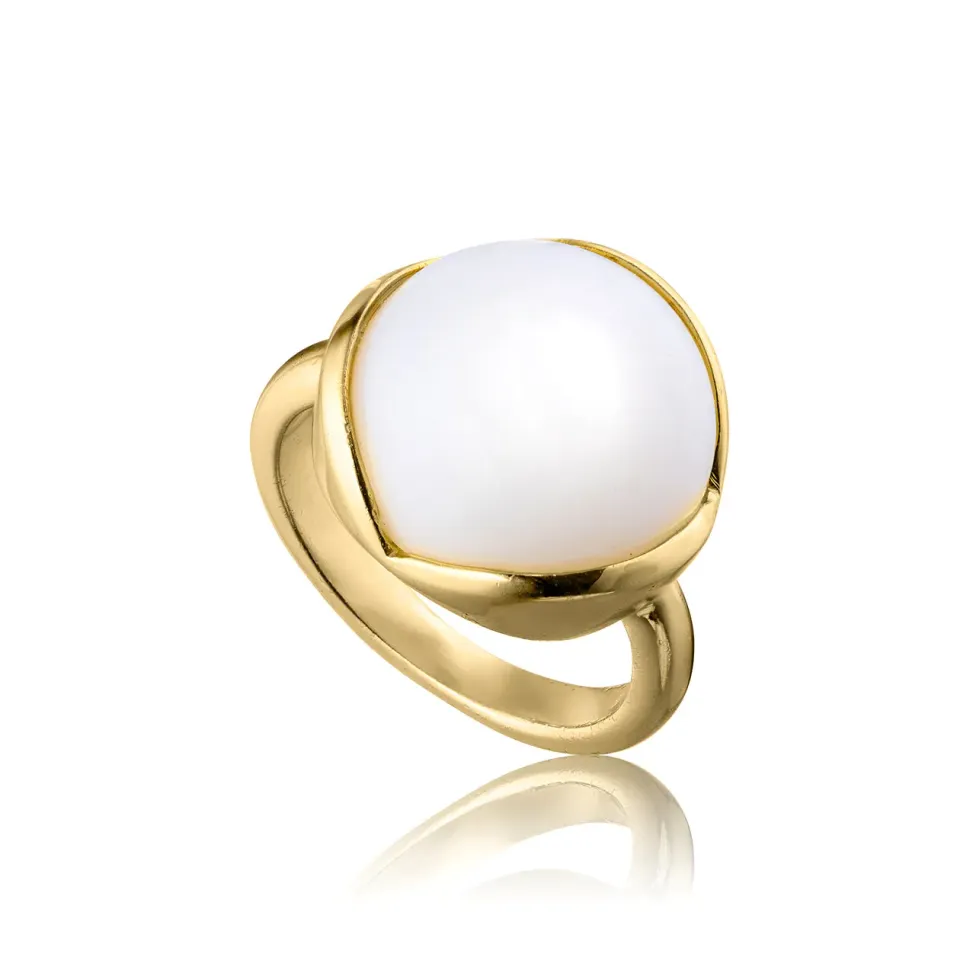 Bykjaergaard Glory stor ring forgyldt hvid opal