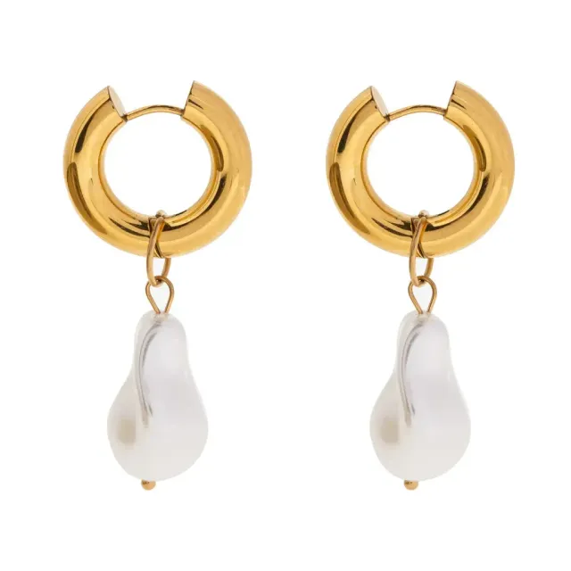 TIMI OF SWEDEN Cora Large Pearl Hoop øreringe guld 40mm