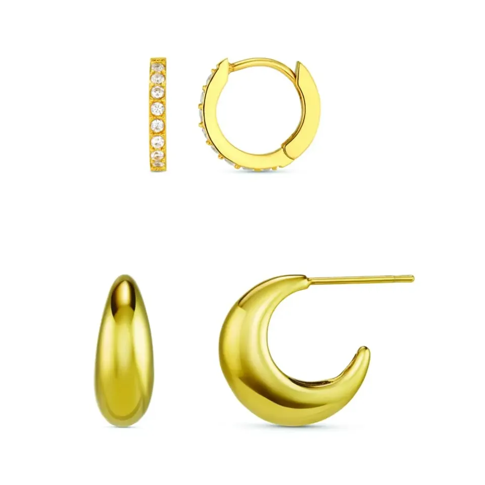 Orelia LUXE Pavé Tapered sæt øreringe forgyldt hoops