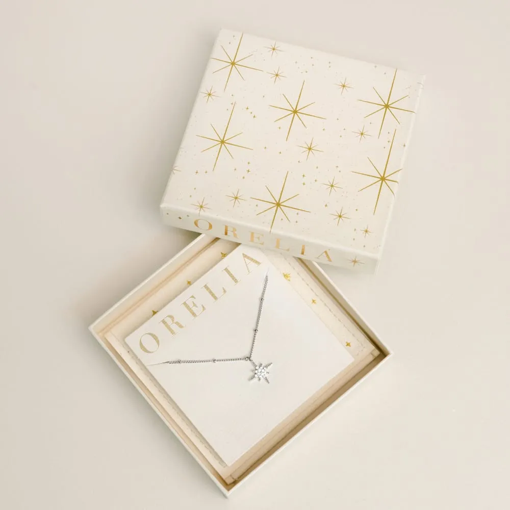 Orelia Pavé Starburst Satellite Chain Necklace halskæde sølv gaveæske