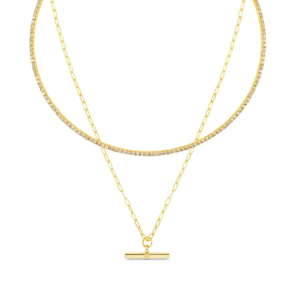 Orelia T-Bar Crystal Choker halssæt guld 2-delt