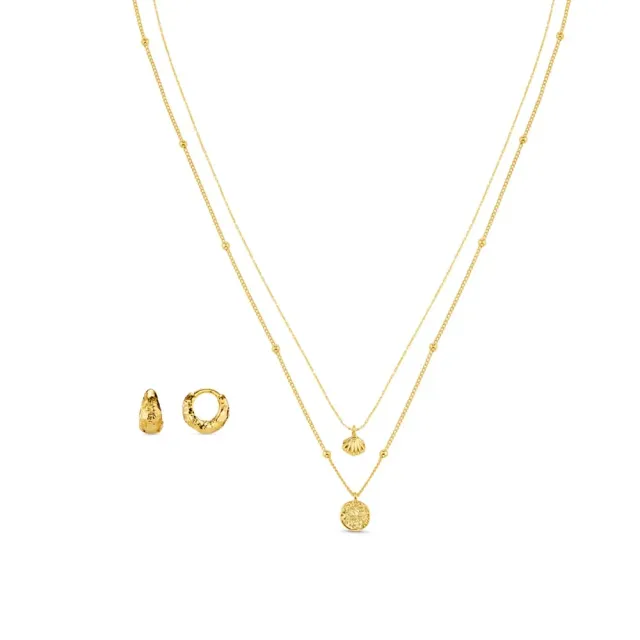 Orelia Molten Hoop & halskæde smykkesæt guld