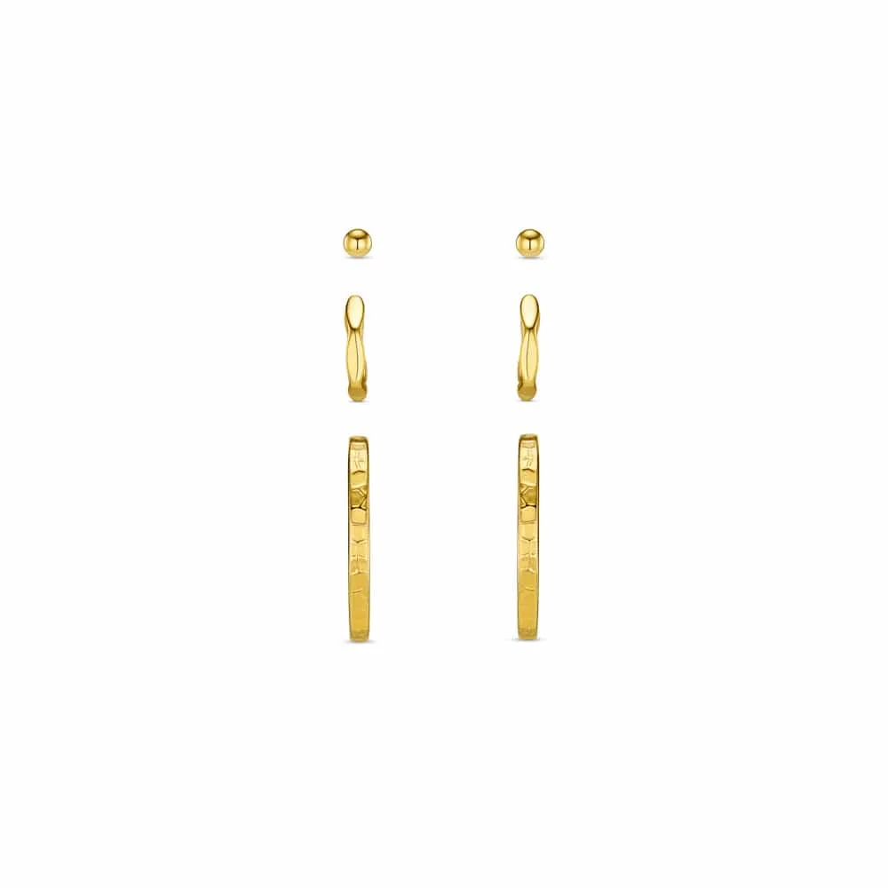 Orelia Textured Hoop Øreringe sæt guld micro 6 stk