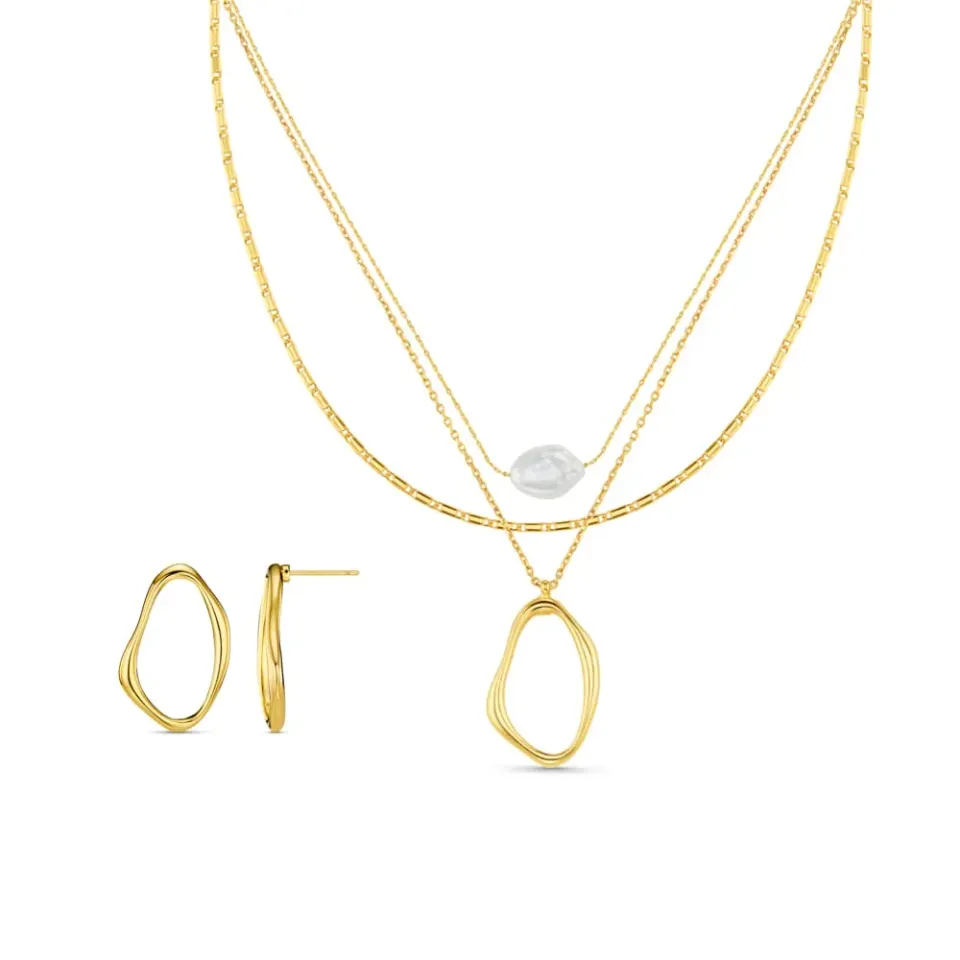 Orelia Organic Oval smykkesæt guld 4 dele
