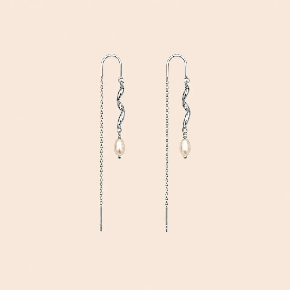 Lulo Jewelry Wave Pearl Strings øreringe 925S sølv med perle