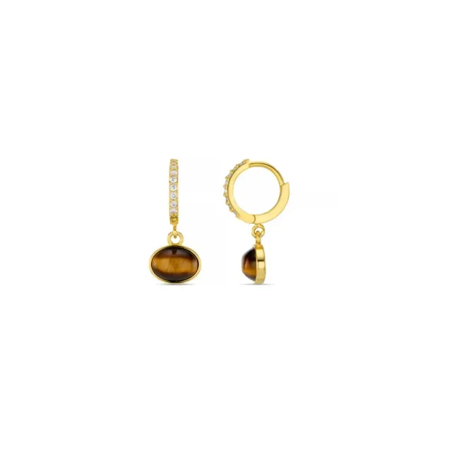 Orelia Tiger’s Eye Pavé micro hoops guld tigerøje