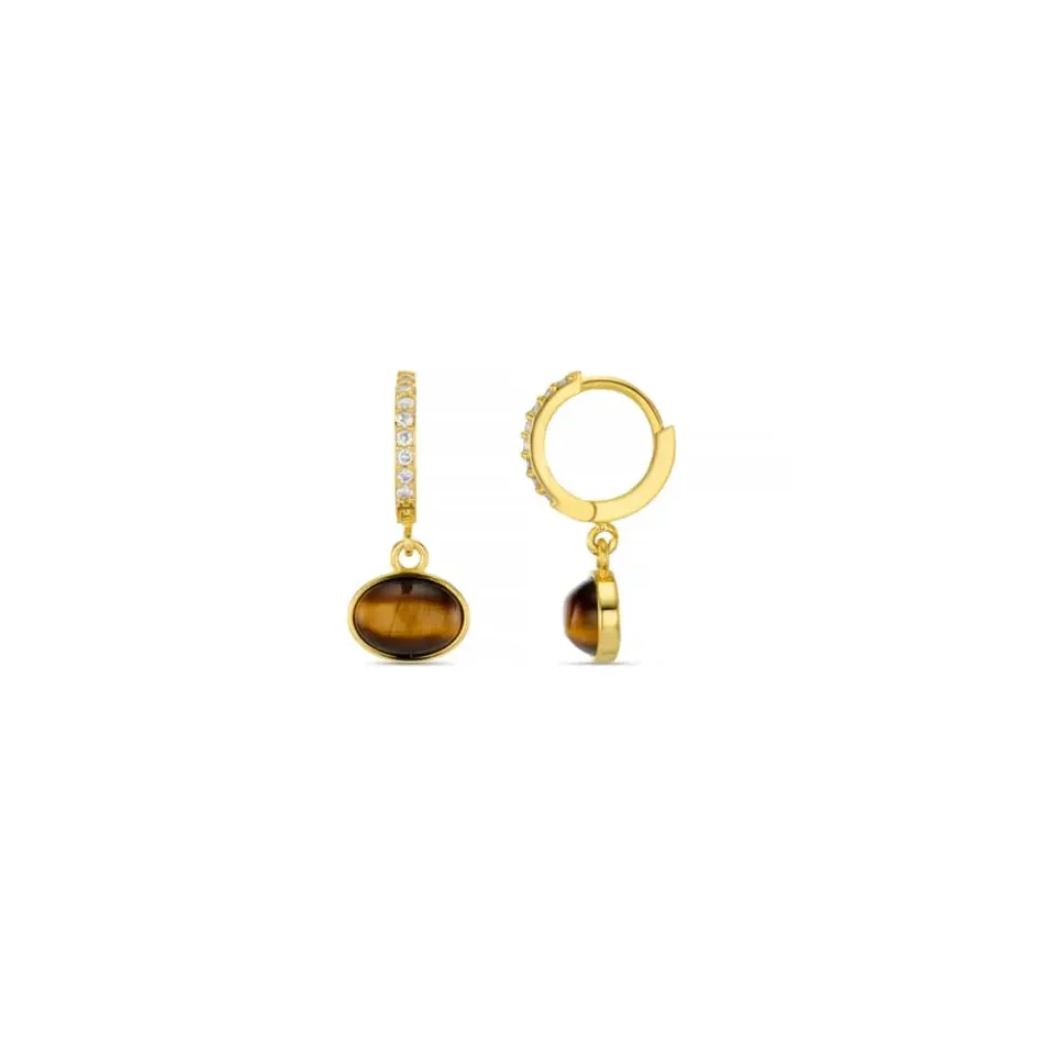 Orelia Tiger’s Eye Pavé micro hoops guld tigerøje