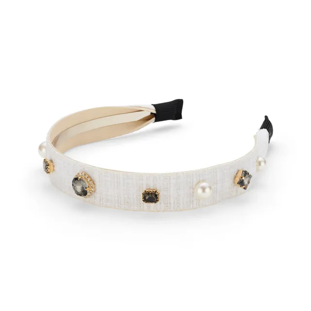 Orelia Cream Tweed Embellished hårbøjle creme krystal