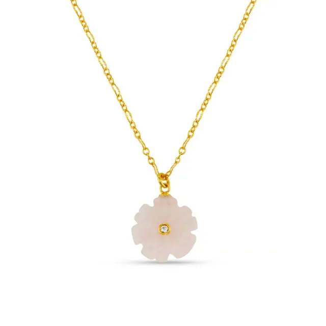 Orelia Rose Quartz Flower halskæde guld rosakvarts