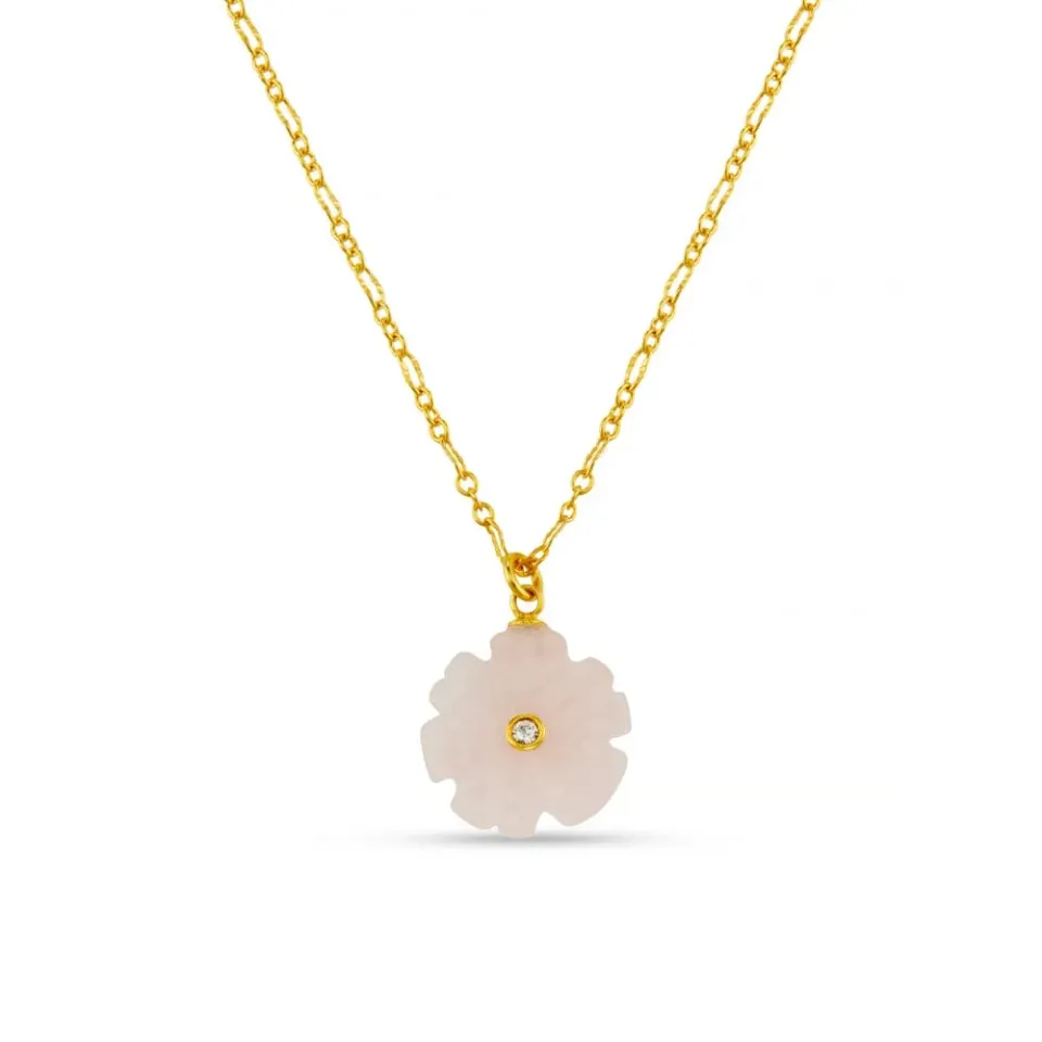Orelia Rose Quartz Flower halskæde guld rosakvarts