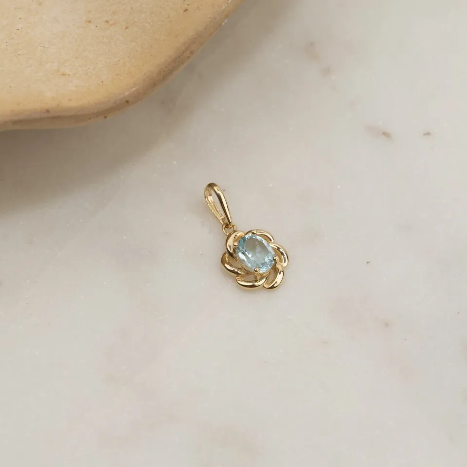 Sisi Copenhagen Cille Blue Topaz vedhæng massivt guld blå topas