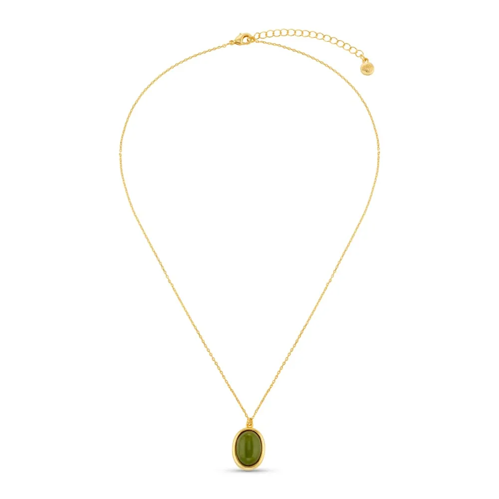 Orelia Green Jade halskæde guld med grøn jade