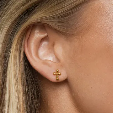 TIMI OF SWEDEN Tia mini kors øreringe stål guld