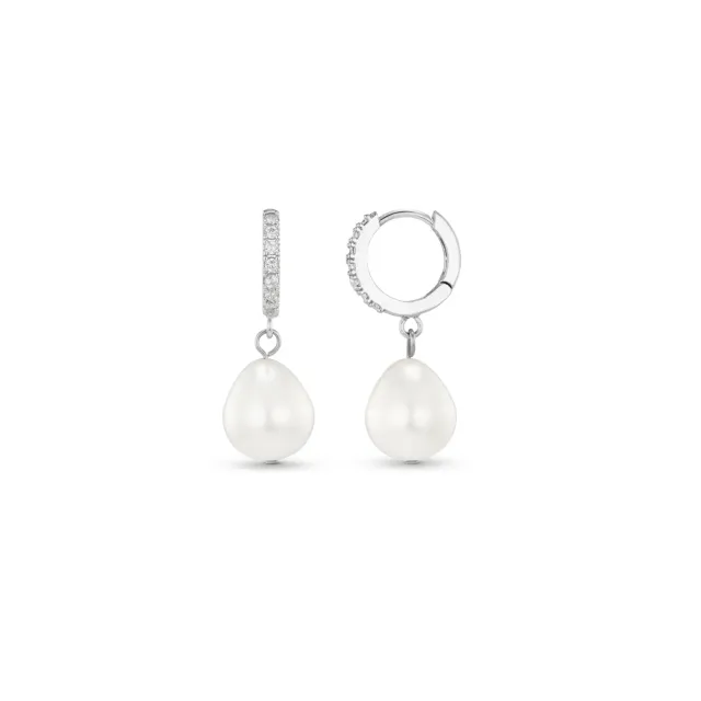 Orelia Pearl Drop Pavé huggie hoop øreringe sølv