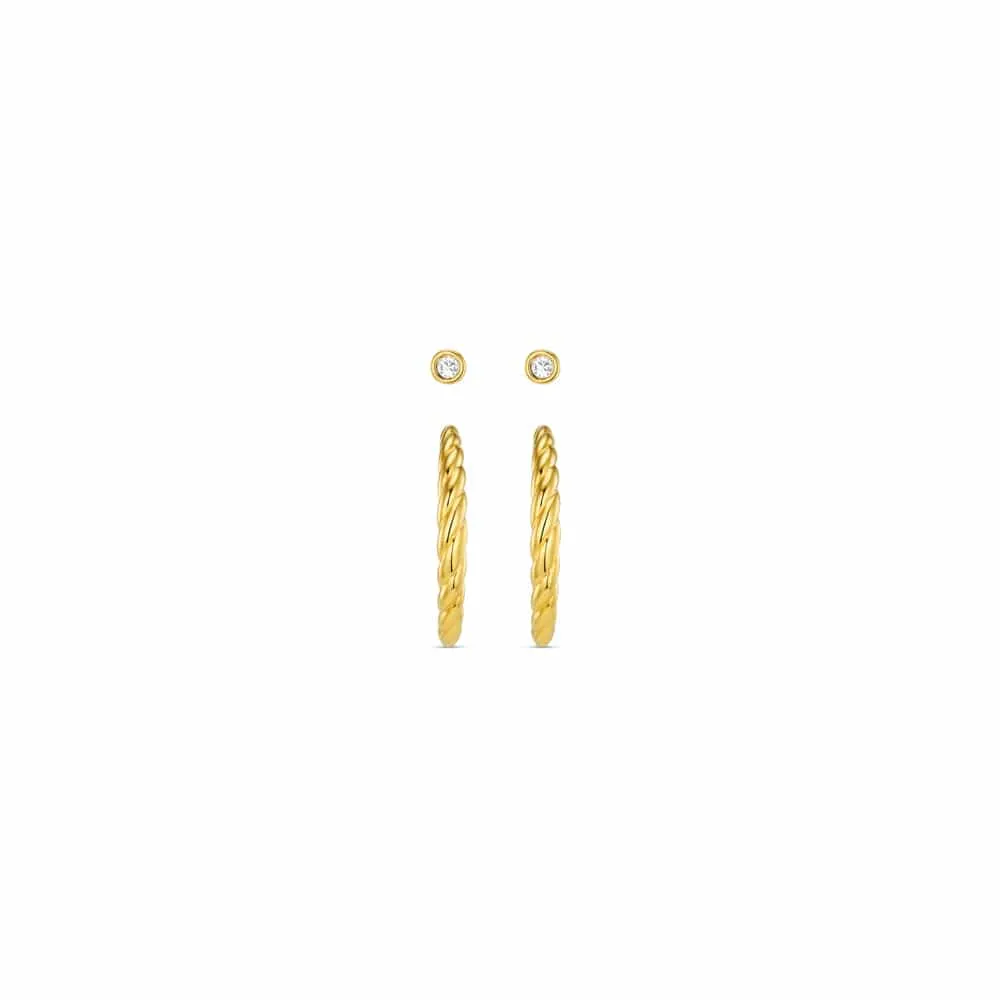 Orelia Crystal & Rope Twist Hoop øreringe sæt guld 4 stk