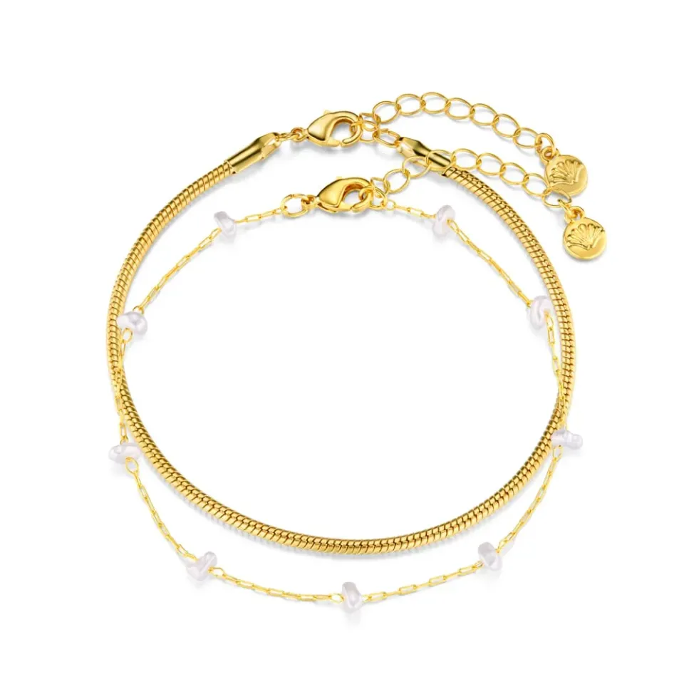 Orelia Pearl & Snake Chain armbånd sæt guld perle