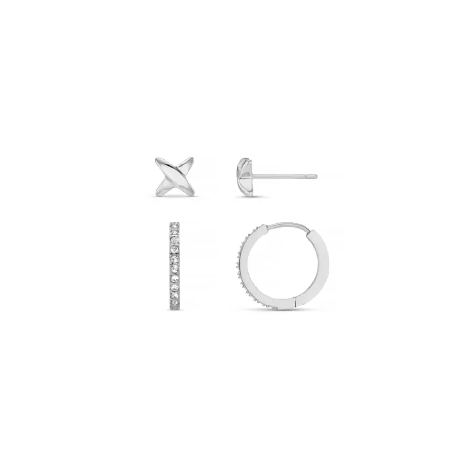 Orelia LUXE Cross & Pavé Hoop øreringesæt sølv