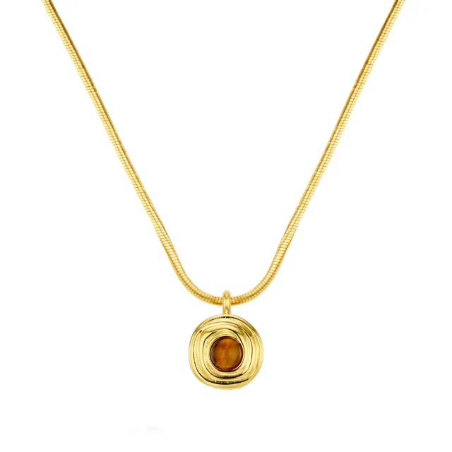 Orelia Snake Chain & Semi-Precious Tiger's Eye Pendant Necklace halskæde guld