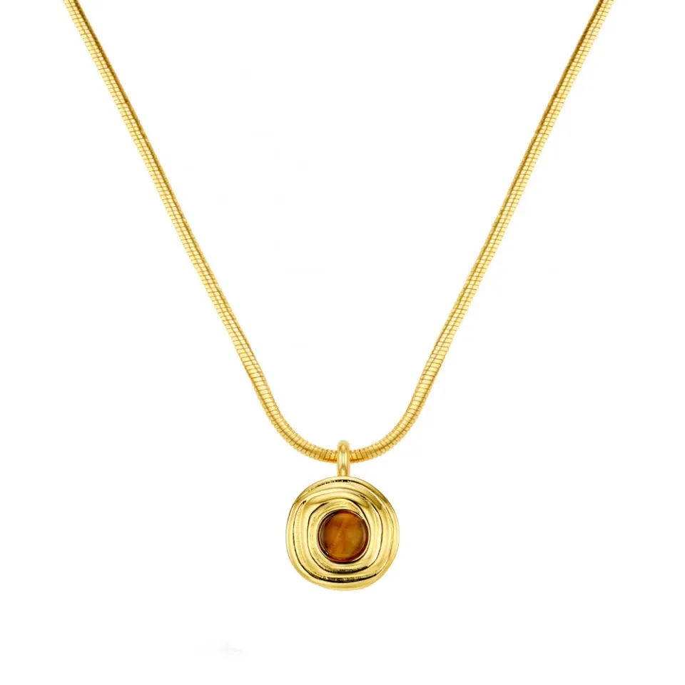 Orelia Snake Chain & Semi-Precious Tiger's Eye Pendant Necklace halskæde guld
