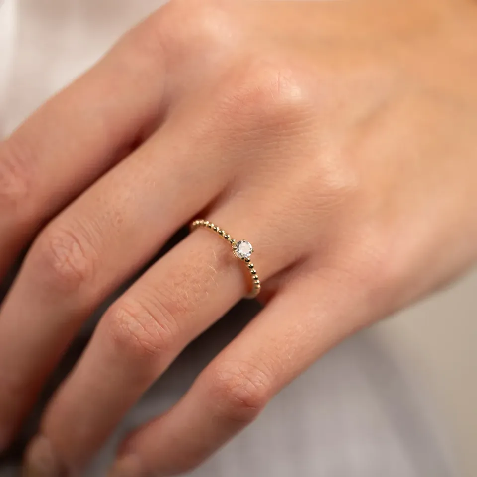 Sisi Copenhagen Ingrid Crystal solid gold ring guldring 9 karat zirkon